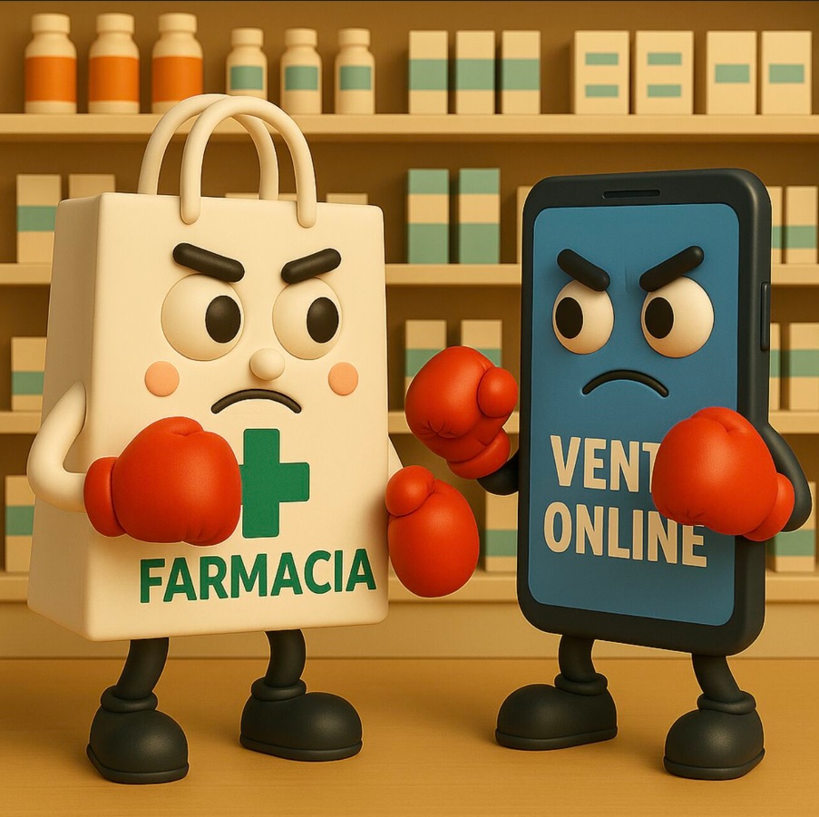 Bolsa de farmacia compitiendo con un dispositivo móvil de venta online